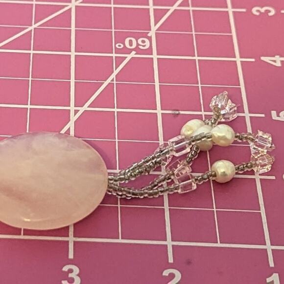 Pink Quartz, Potato Pearls, and Glass Bead Tassel Necklace - Picture 12 of 13